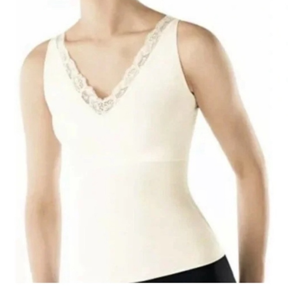 SPANX hide & seek lace shape wear v neck white sz M
